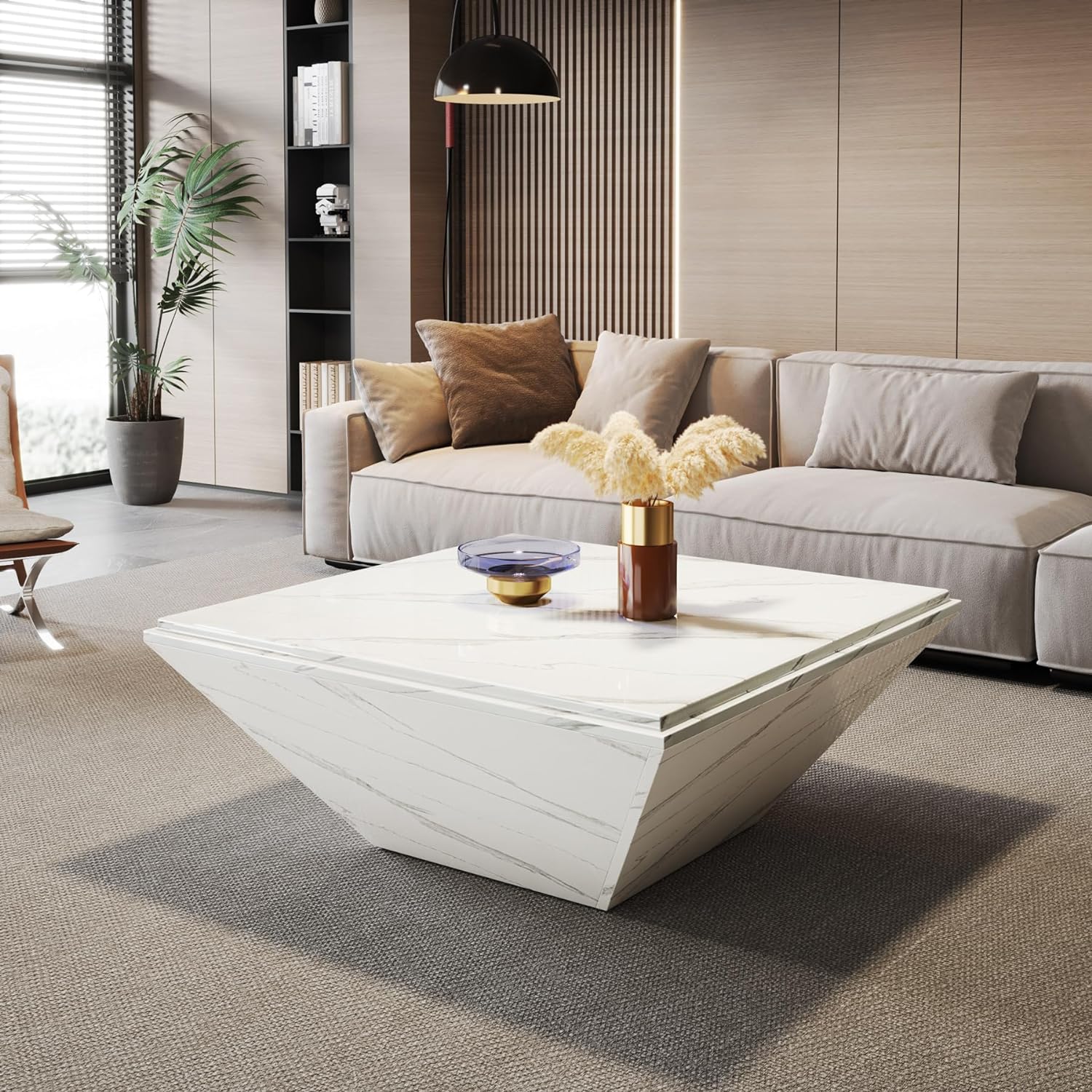 Modern Coffee Table, 35.43" Center Table with Faux Marble Top Tribesigns
